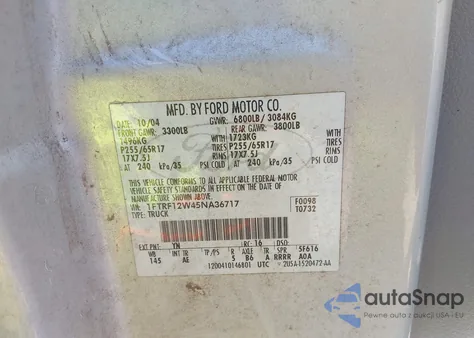 2005 Ford F-150 Stx/Xl/Xlt from USA, damaged, VIN 1FTRF12W45NA36717